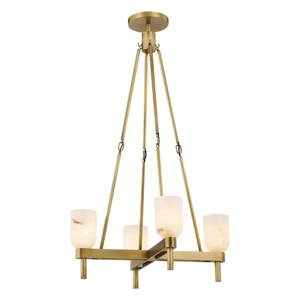 ALORA Lucian 22 in. 4 Light 60-Watt Vintage Brass/Alabaster Pendant Light
