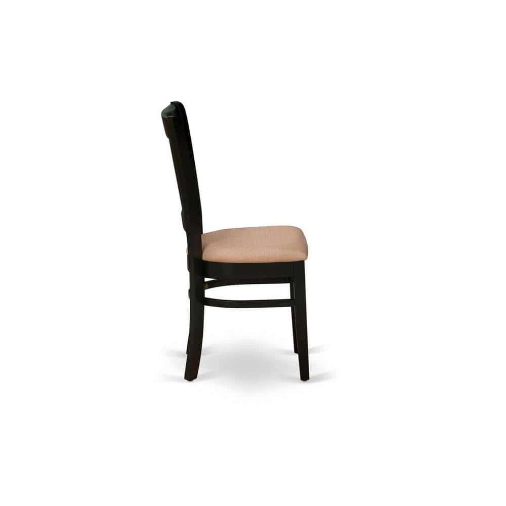 Elegant Slatted Back Black Linen & Wood Dining Chair Set