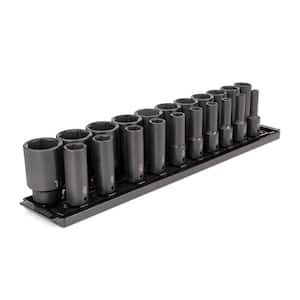 1/2 in. Drive Deep 6-Point Impact Socket Set, (21-Piece) (5/16 - 1-1/2 in.) with Rails