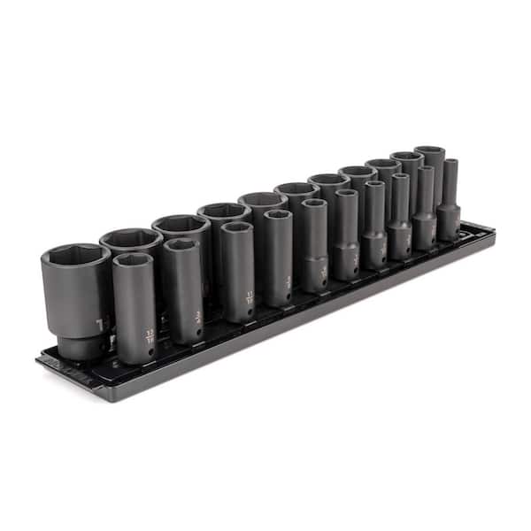TEKTON 1/2 in. Drive Deep 6-Point Impact Socket Set, (21-Piece) (5/16 - 1-1/2 in.) with Rails