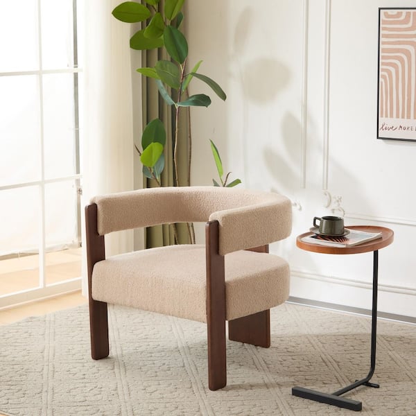 Harper & Bright Designs Light Camel Boucle Upholstered Arm Chair with Solid Rubber Wood Legs