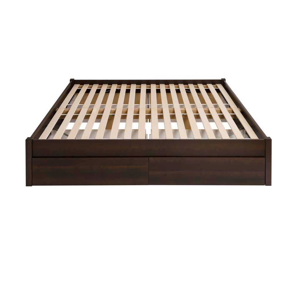 Elegant King-Sized Wood Frame Platform Bed with Upholstered Drawers