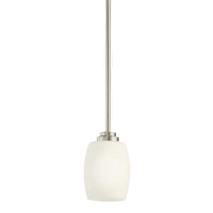 Eileen 1-Light Brushed Nickel Contemporary Shaded Kitchen Mini Pendant Hanging Light with Etched Glass