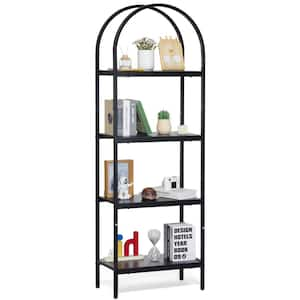 Metal Bookshelf, 4-Tier Arched Industrial Bookshelf, Small Rustic Vintage Storage Bookcase, Open Shelves, Freestanding