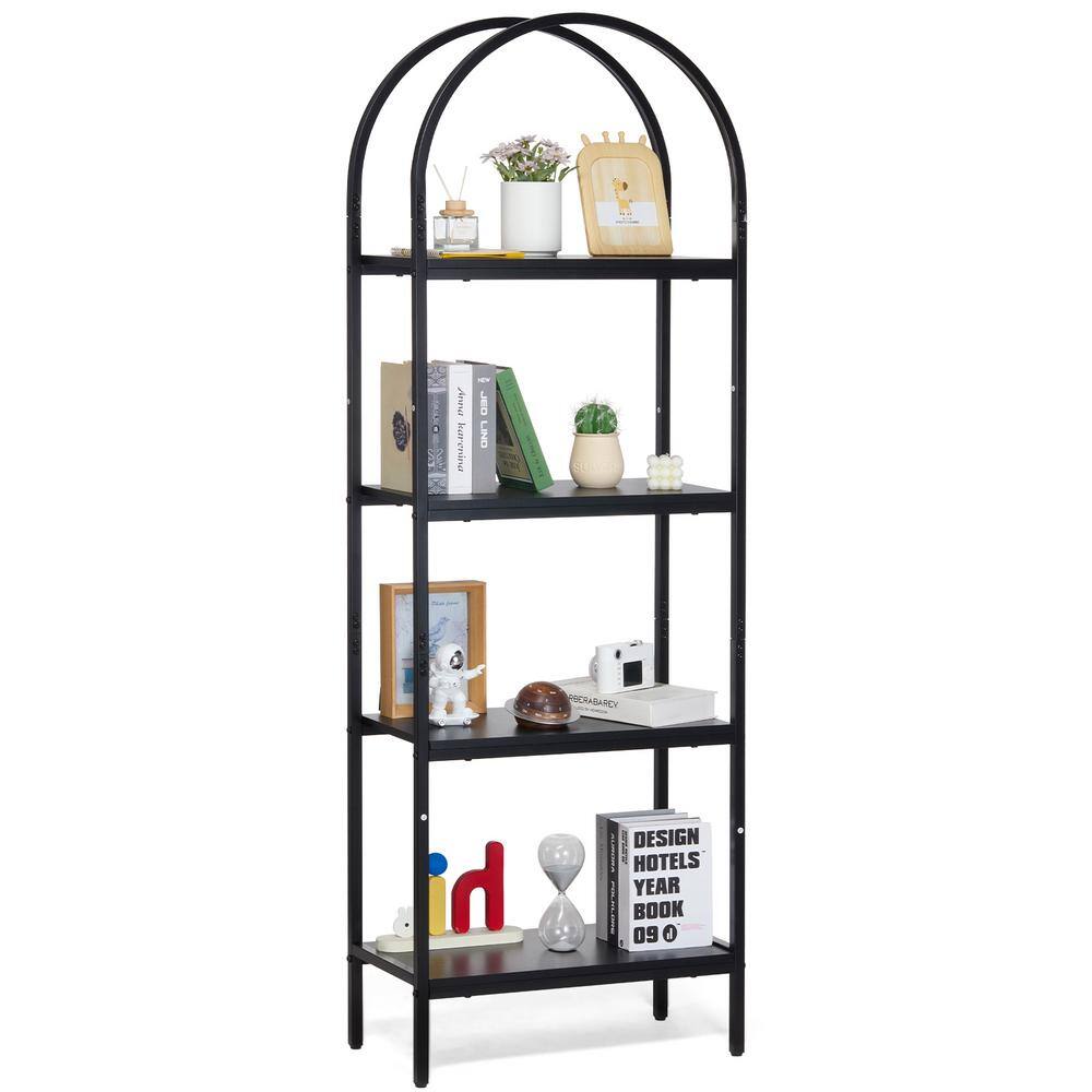 Metal Bookshelf, 4-Tier Arched Industrial Bookshelf, Small Rustic Vintage Storage Bookcase, Open Shelves, Freestanding