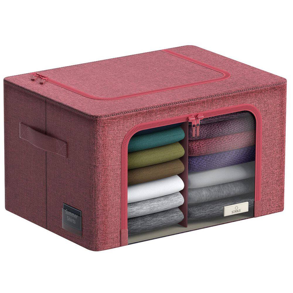 Storage Bin with Divider, Metal Frame, Oxford Fabric, Window & Handles, Pink 16 in x 12.6 in Decorative Box Set of 1