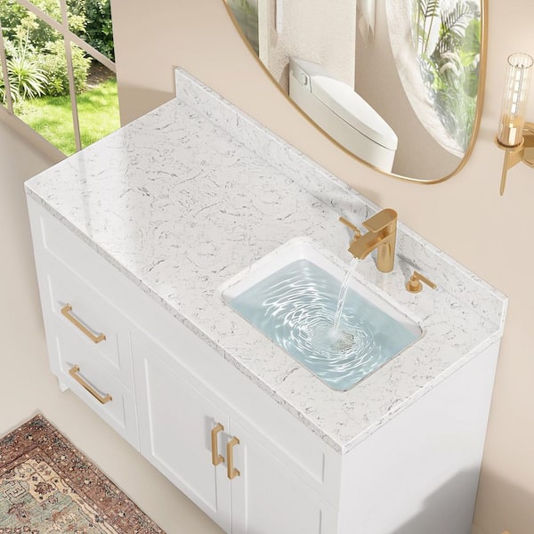 Zeafive CTK 48 in. W x 22 in. D Engineered Stone White Rectangular