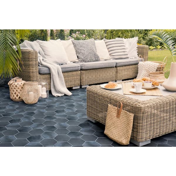 Industrial Hex Blue 8-1/2 in. x 9-7/8 in. Porcelain Floor and Wall Tile (4.05 sq. ft./Case)