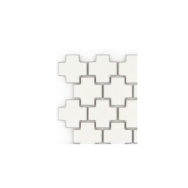 Jeffrey Court Take Home Tile Sample - Swiss Frost Off- White 4 in. x 4 in. Cross Matte Porcelain Wall and Floor Mosaic Tile