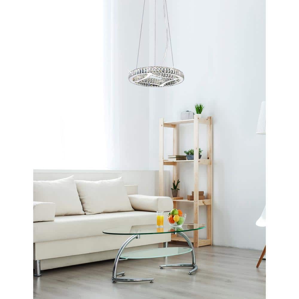 Geometric Chrome 20" LED Chandelier with Dazzling Crystals