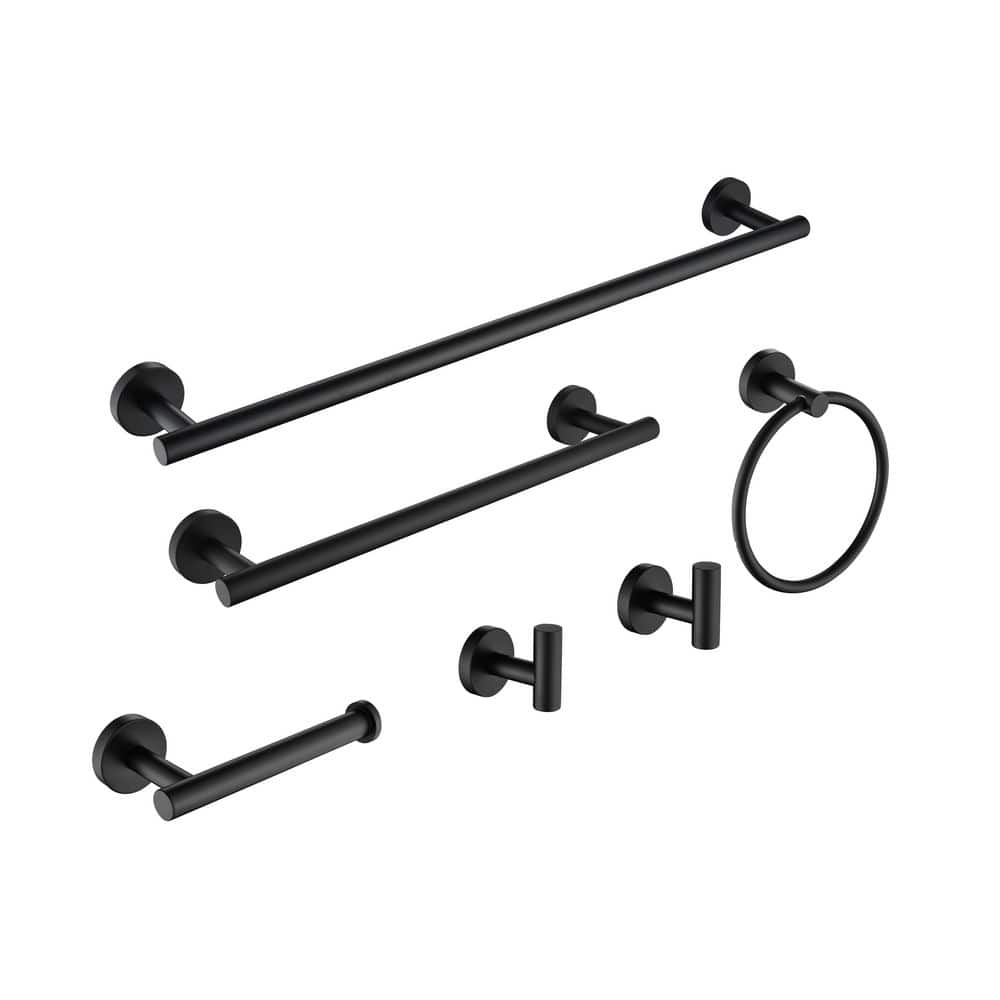 Matte Black 8-Piece Bathroom Hardware Set, Stainless Steel Towel Bars Matte Black 8-Piece Bathroom Hardware Set, Stainless Steel Towel Bars