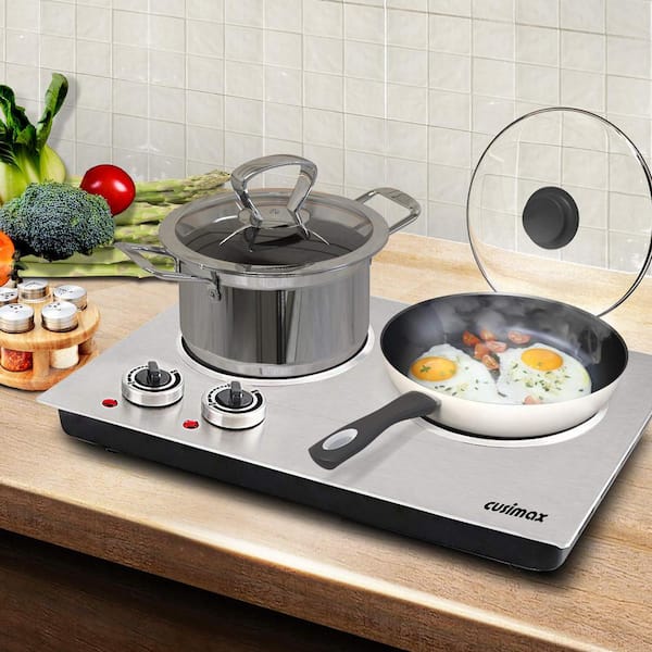Elexnux 2-Burner 7.4 in. Silver Electric Hot Plate with Elexnux 2-Burner 7.4 in. Silver Electric Hot Plate with
