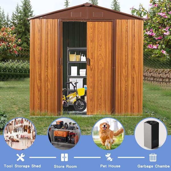 6 ft. W x 5 ft. D Brown Outdoor Metal Storage Shed with Double Door (30 sq. ft.)