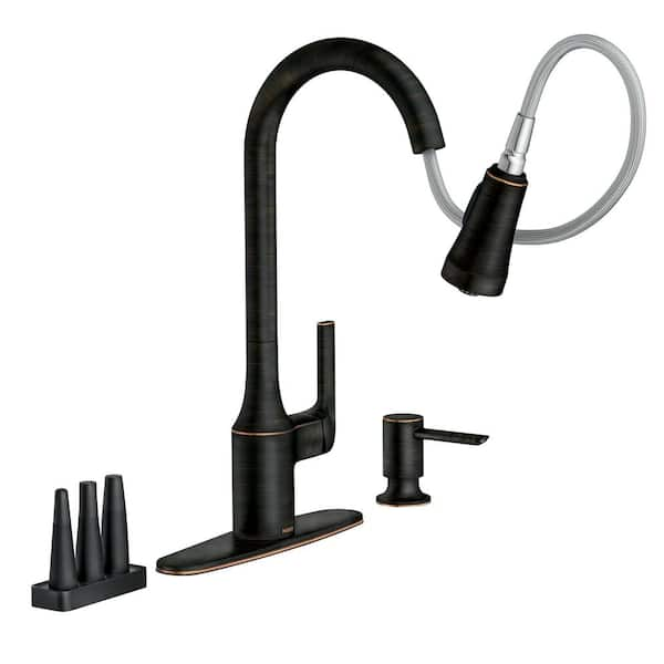 Moen Milton Single Handle Pull Down Sprayer Kitchen Faucet With Reflex And Power Clean Attachments In Mediterranean Bronze 87114brb The Home Depot