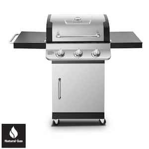 Premier 3-Burner Natural Gas Grill in Stainless Steel with Folding Side Tables