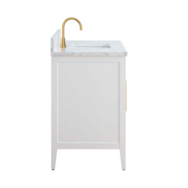 48 in. W x 22 in. D x 34 in. H Single Sink Bathroom Vanity Cabinet in White with Engineered Marble Top