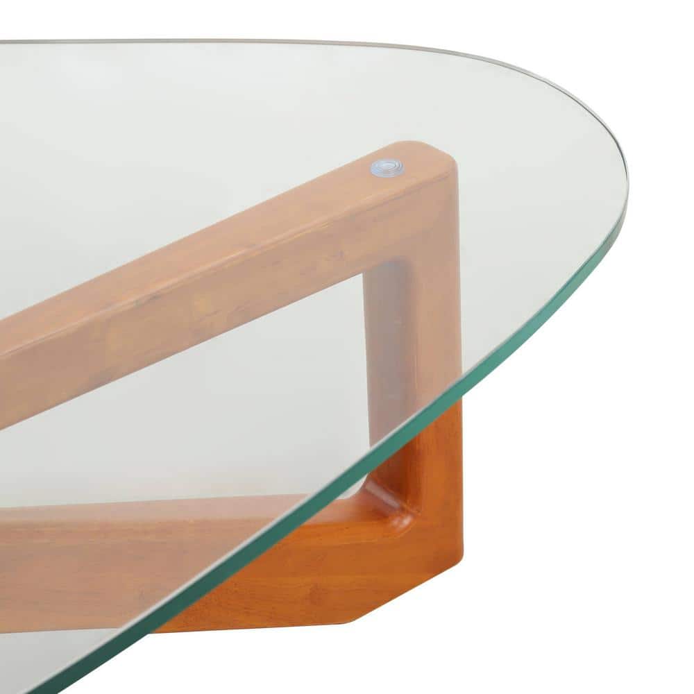 Light Walnut Triangular Glass Top Coffee Table