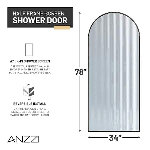 ANZZI Ember Series 34 in. W x 78 in. H Fixed Framed Shower Door in