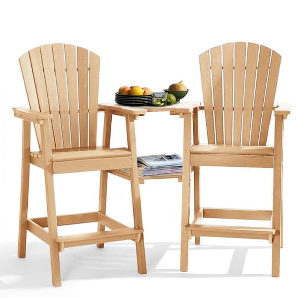 PASAMIC Wood HDPE Tall Adirondack Chair with Removable Double Connecting Trays for Deck, Balcony, Patio (2-Pack)