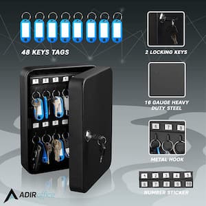 48 Key Steel Secure Key Cabinet with Key Lock, Black with 148 Key Tags