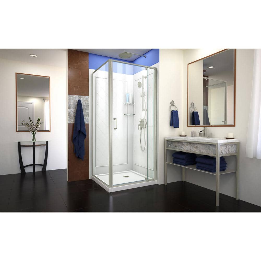 Flex 36" Square Frameless Shower Enclosure with Brushed Nickel Hardware