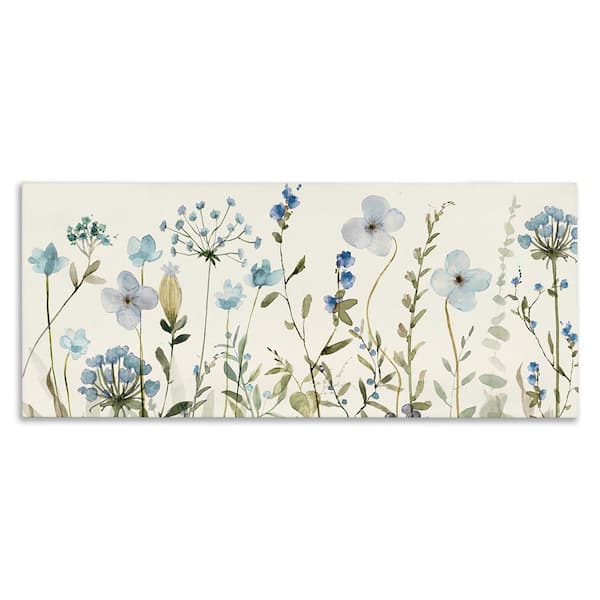 Soft Blue Botanicals Garden by Livi Finn 1-Piece Unframed Nature Graphic Art Print 20 in. x 48 in.