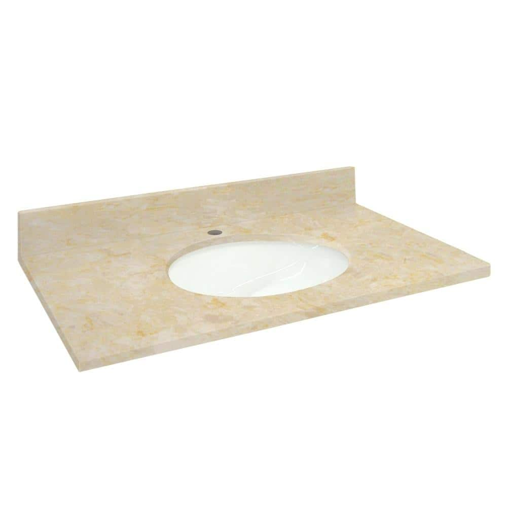 Transolid 31 In W X 22 In D Marble Vanity Top In Oman Beige With White Basin G3122 M6 A W 1 The Home Depot