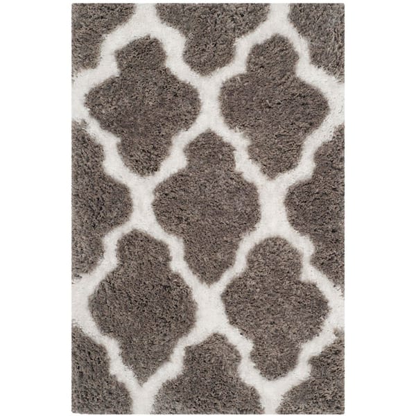 Barcelona Shag 2 ft. x 3 ft. Silver/Ivory Trellis Area Rug