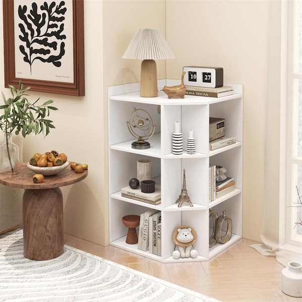 HONEY JOY White 34 in. Corner Cabinet w/ 9 Cubbies 2-USB