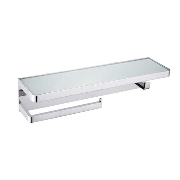 Lexora Bagno Bianca Stainless Towel Bar and Robe Hook with White Glass Shelf in Chrome