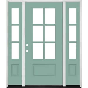 Legacy 60 in. x 80 in. 3/4-6-Lite Clear Glass RHIS Primed Quarry Finish Fiberglass Prehung Front Door with Dbl 10 in. SL