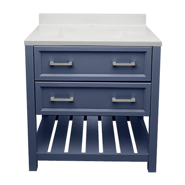 Ella 31 in. W x 22 in. D x 36 in. H Bath Vanity in Blue with White Cultured Marble Top Single Hole