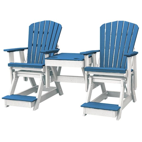 American Furniture Classics Adirondack Series 76 in. 2-Person Black Plastic Poly Resin Outdoor Counter Height Glider with Middle Table