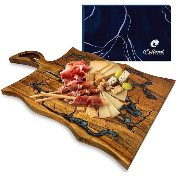 16 in. Brown Acacia Cutting Boards with Built-in Handles for Kitchen Cooking and Baking