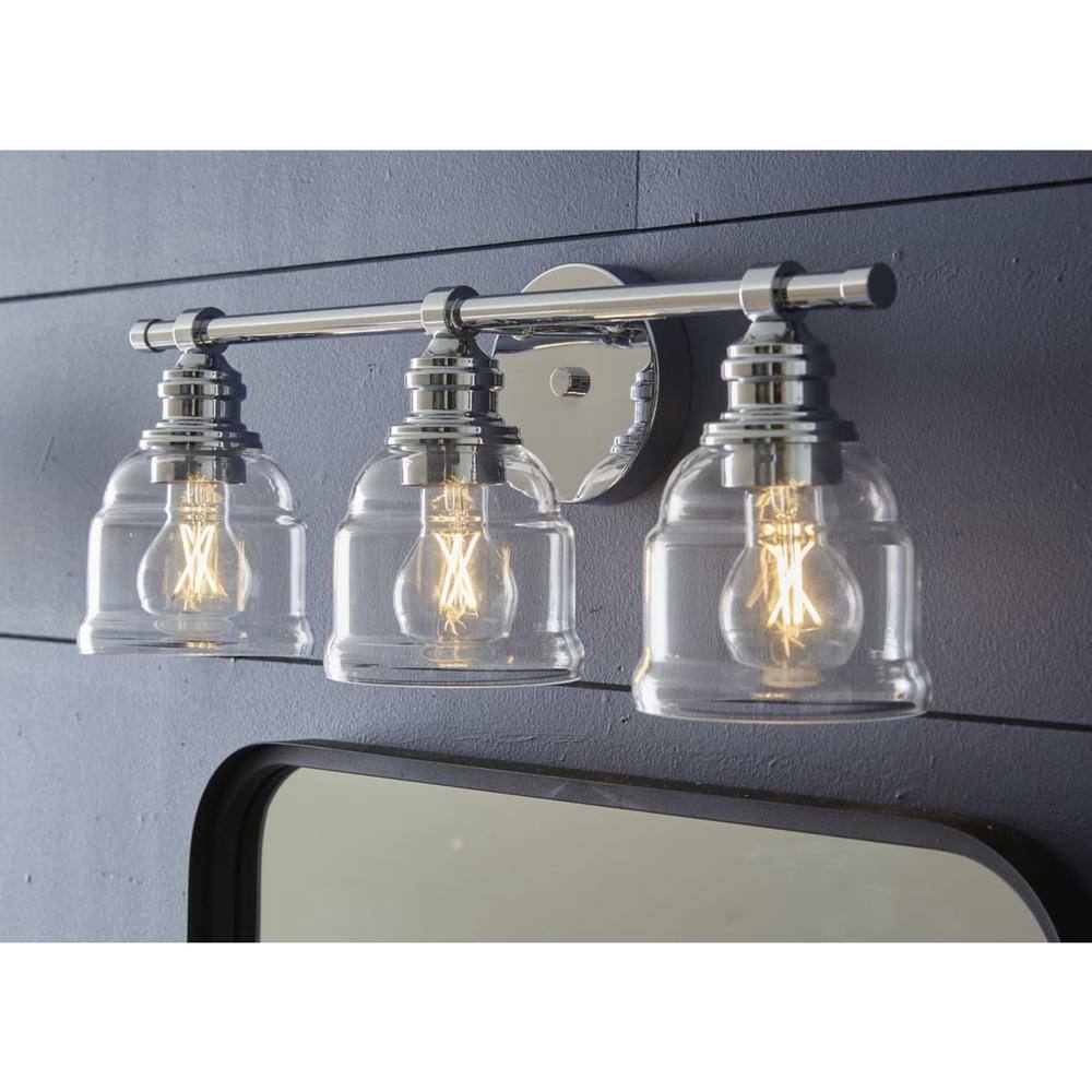 Ambrose 21" Polished Chrome 3-Light Vanity with Clear Glass Shades