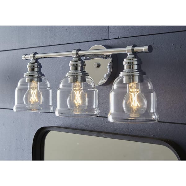 Ambrose 21 in. 3-Light Polished Chrome with Clear Glass Shades New Traditional Bath Vanity Light