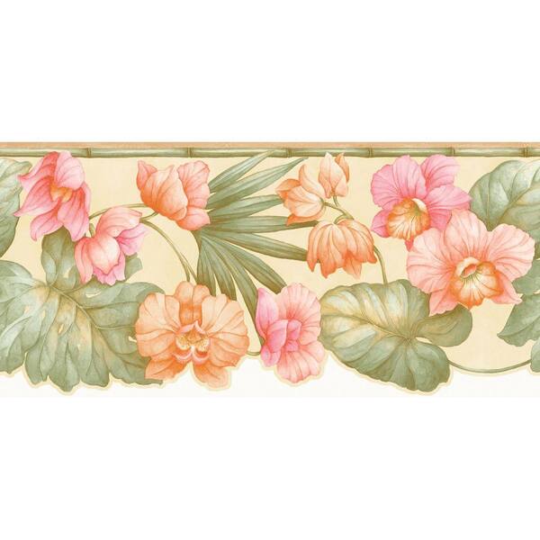 The Wallpaper Company 9 in. x 15 ft. Bright Pink and Orange Tropical Watercolor Border-DISCONTINUED