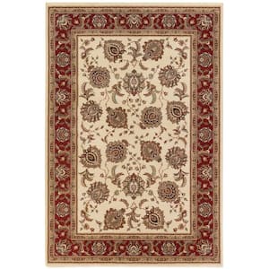 Alyssa Ivory/Red 8 ft. x 8 ft. Square Border Area Rug