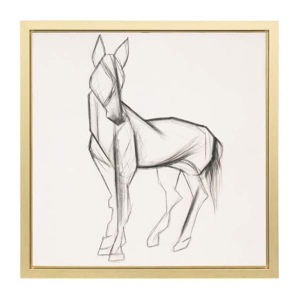 Black Framed Horse Sketch Contemporary Art Print 47 in. x 47 in.