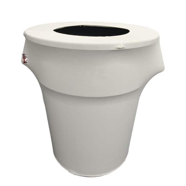 LA Linen Round White Stretch for 55 Gal. Trash Can Cover