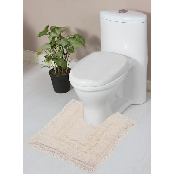 HOME WEAVERS INC Opulent Reversible 100% Cotton Bath Rug Set, Mat Non Slip, 20x20 in. Contour, Ivory
