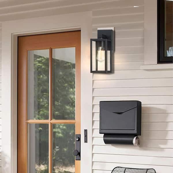 Martin 13.5 in. 1-Light Matte Black Hardwired Outdoor Wall Lantern Sconce with No Bulbs Included