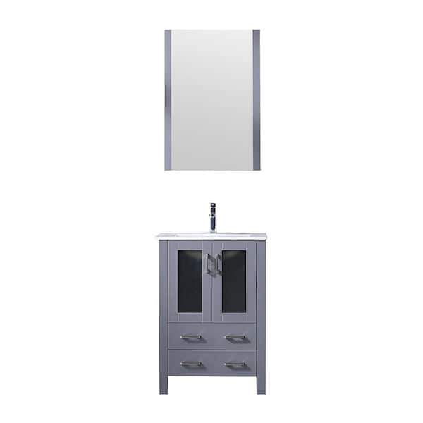 Volez 24 in W x 18 in D Dark Grey Bath Vanity, Integrated Ceramic Top, Faucet Set and 22 in Mirror