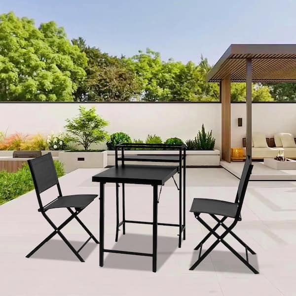 Unbranded 3-Piece Metal Foldable Patio Outdoor Bistro Set-Black Outdoor Furniture