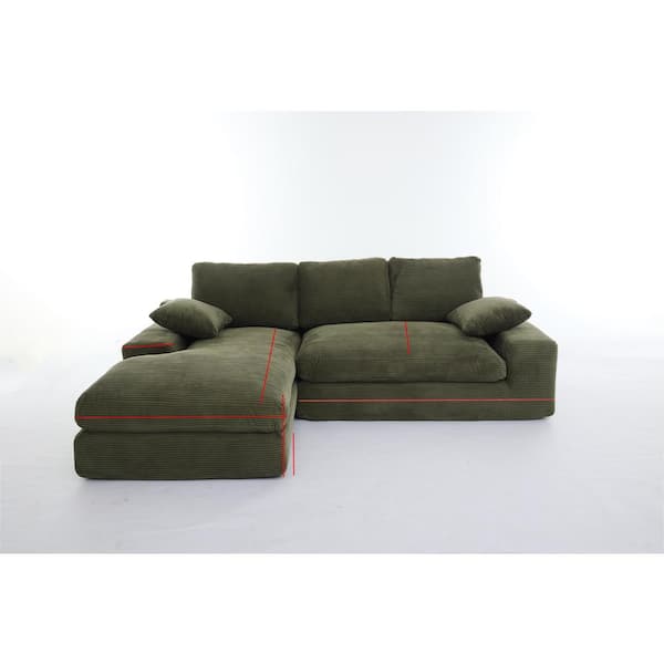 Z-joyee 98.4 in Wide Square Arm Velvet L-Shaped Modern Upholstered Sofa in Green