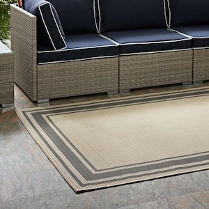 Rim Solid Border Borderline 5 ft. x 8 ft. Indoor and Outdoor Area Rug in Gray and Beige