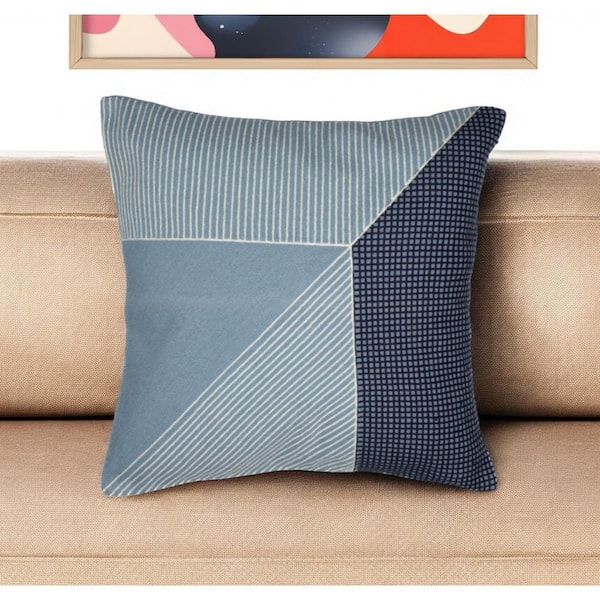HomeRoots Blue, White Geometric Polyester 24 in. x 24 in. Throw Pillow