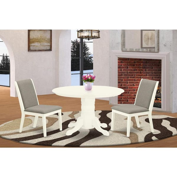 East West Furniture 3-Piece Linen white Solid Wood Top - Round Dining Room Set - Seats 4