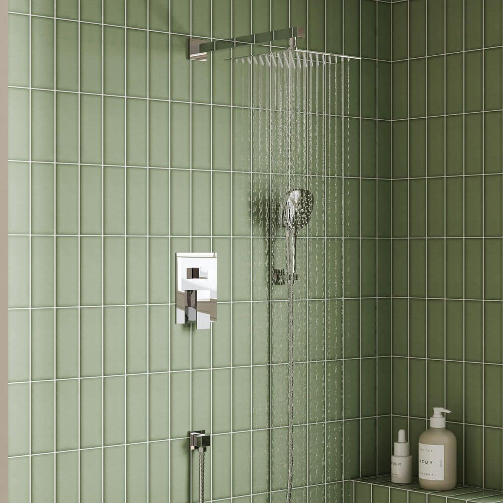 Chrome Square Wall Mounted Dual Shower System with Handheld