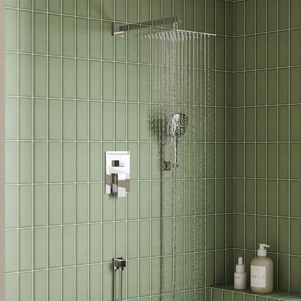 Single-Handle 4-Spray Square Shower Faucet and Handheld Shower Head 2.5 GPM with Anti Scald in. Chrome